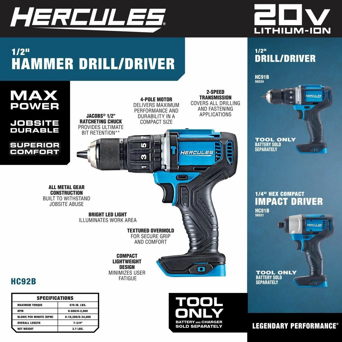 Best deal 💯 HERCULES 20V Cordless 1/2 in. Compact Variable Speed 🔨 Hammer Drill/Driver - Tool Only ❤️ 7 Best deal 💯 HERCULES 20V Cordless 1/2 in. Compact Variable Speed 🔨 Hammer Drill/Driver - Tool Only ❤️ - Image 6