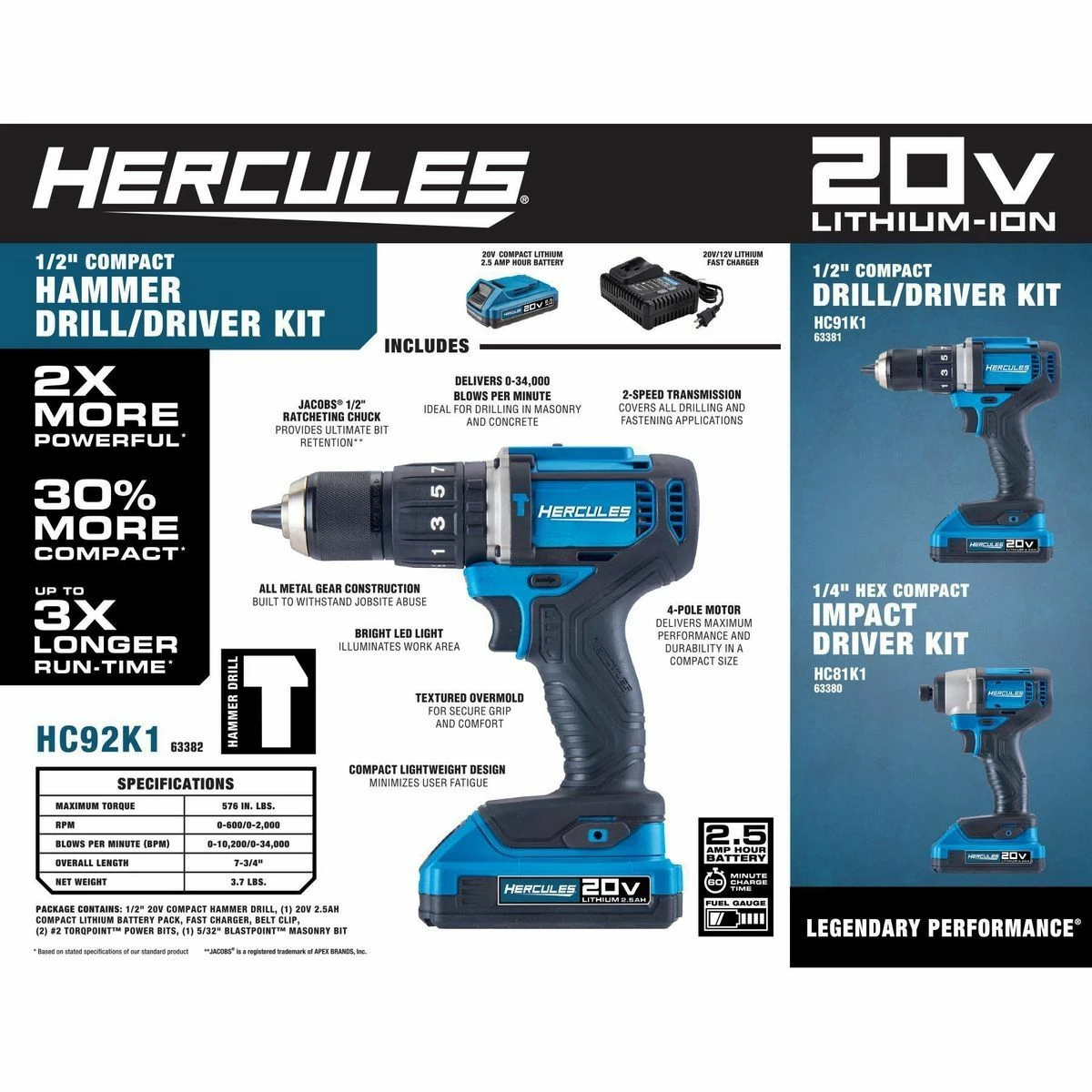 Best deal 💯 HERCULES 20V Cordless 1/2 in. Compact Variable Speed 🔨 Hammer Drill/Driver - Tool Only ❤️ 13 Best deal 💯 HERCULES 20V Cordless 1/2 in. Compact Variable Speed 🔨 Hammer Drill/Driver - Tool Only ❤️ - Image 12