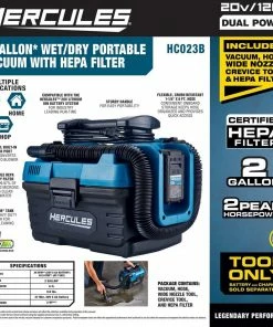Buy 👍 HERCULES 20V/120V Dual Power 2 Gallon Wet/Dry Portable Vacuum - Tool Only ⌛ -Hercules Store 56789 W2SS