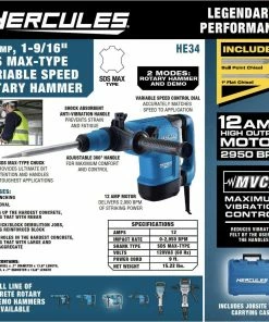 Buy 😉 HERCULES 12 Amp 1-9/16 in. SDS Max-Type Variable Speed Rotary 🔨 Hammer with Maximum Vibration Control 🥰 14 Buy 😉 HERCULES 12 Amp 1-9/16 in. SDS Max-Type Variable Speed Rotary 🔨 Hammer with Maximum Vibration Control 🥰 -Hercules Store 56844 W2SS 1