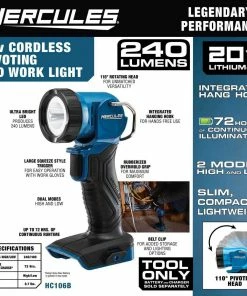 Cheapest π― HERCULES 20V Cordless 220 Lumen Work Light - Tool Only π 17 Cheapest π― HERCULES 20V Cordless 220 Lumen Work Light - Tool Only π -Hercules Store 57279 W2SS