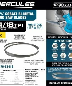 New 🎉 HERCULES 32-7/8 in. x 1/2 in. 14/18 TPI Cobalt Bi-metal Deep Cut Portable Band Saw Blade, 2 Pk. 🥰 -Hercules Store 57615 W2SS