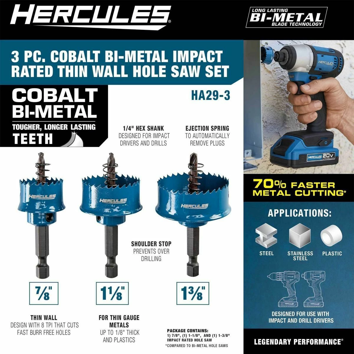 Promo ๐ HERCULES Cobalt Bi-Metal Impact Rated Thin Wall Hole Saw Set, 3 Pc. โจ 5 Promo ๐ HERCULES Cobalt Bi-Metal Impact Rated Thin Wall Hole Saw Set, 3 Pc. โจ - Image 3
