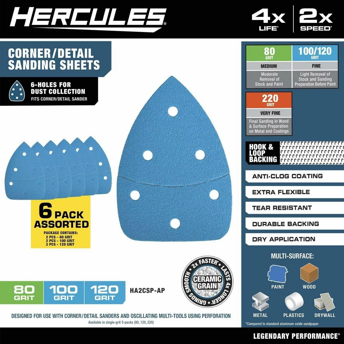 Outlet 🤩 HERCULES 80/100/120 Grit Hook and Loop Corner/Detail Sanding Sheets, 6 Pk. ✔️ 5 Outlet 🤩 HERCULES 80/100/120 Grit Hook and Loop Corner/Detail Sanding Sheets, 6 Pk. ✔️ - Image 3