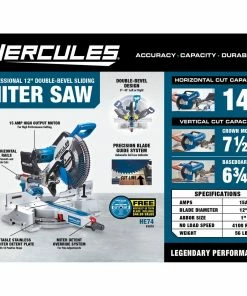 New ✨ HERCULES 12 in. Dual-Bevel Sliding Compound Miter Saw with Precision LED Shadow Guide 🌟 -Hercules Store 63978 W2SS